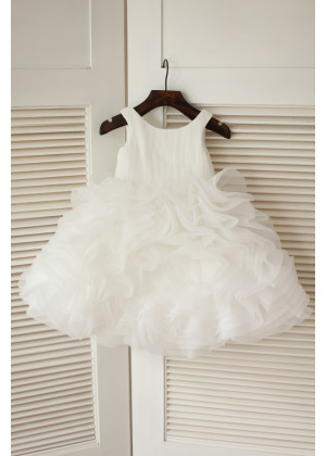 Ivory Organza Ruffled Flower Girl Dress Kid Tutu Dress